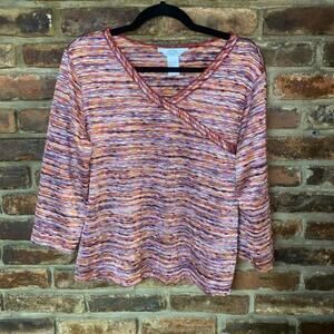 Napa Valley Blues Multicolored Static Surplice 3/4 Sleeve Sweater Size Large